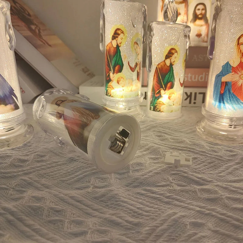 Flameless LED Prayer Candle with Religious Icon
