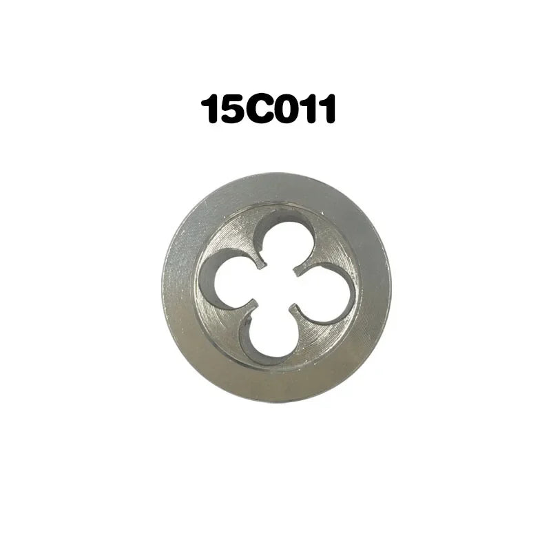 A circular metal component with a four-leaf pattern cutout, identified as part of an airless sprayer pump repair kit.
