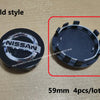 Old style set of 4 black wheel center hub caps for Nissan models
