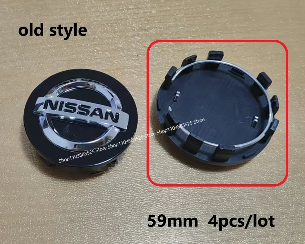 Old style set of 4 black wheel center hub caps for Nissan models
