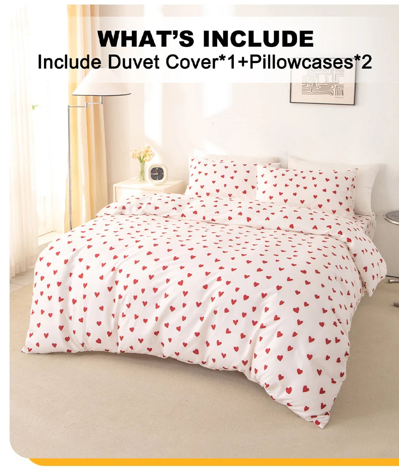 Red Heart Print Duvet Cover Set with Pillowcases