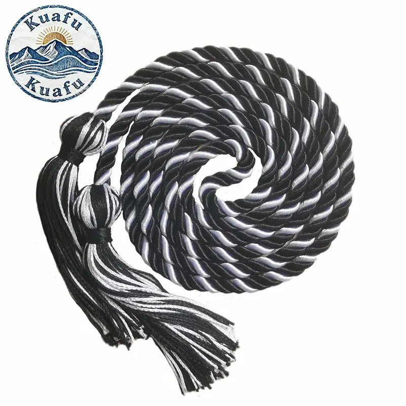 Black and white graduation honor cords with tassels for ceremonies and DIY crafts