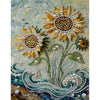 A textured wall decor piece featuring large, detailed flowers made of gold and pearl-like elements on a light background.