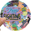 A circular arrangement of colorful inspirational English quote stickers for DIY decoration