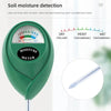A green soil moisture meter with a scale showing dry, moist, and wet levels, next to a dropper for testing.
