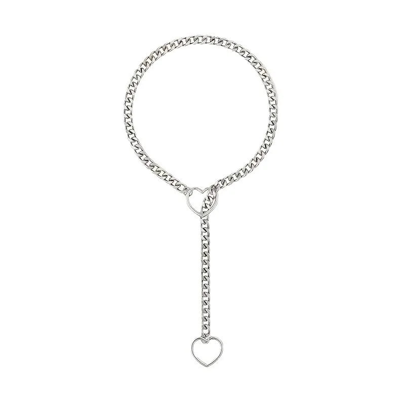Heart Charm Cuban Link Necklace in Stainless Steel