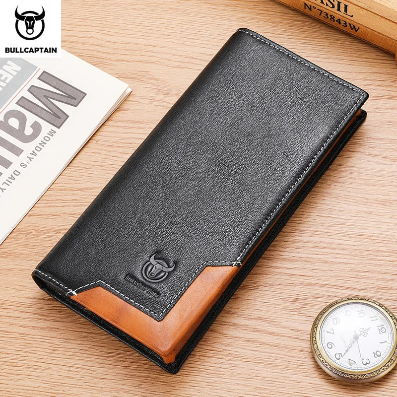 Men's Genuine Leather RFID Blocking Long Wallet with Card Holder