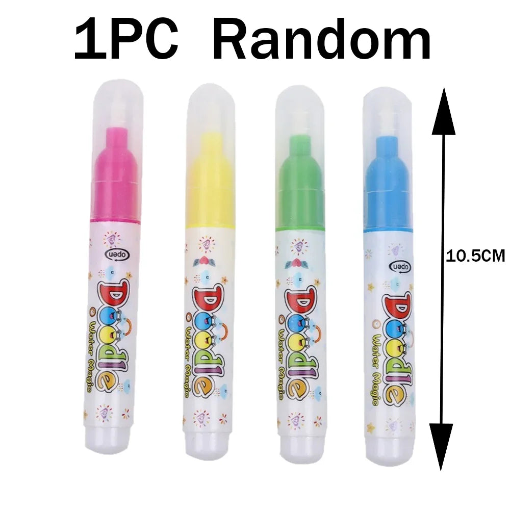 Three random colored reusable water drawing books with refillable pens shown vertically.
