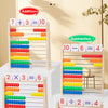 Wooden rainbow counting abacus showing addition, subtraction, multiplication, and division operations.