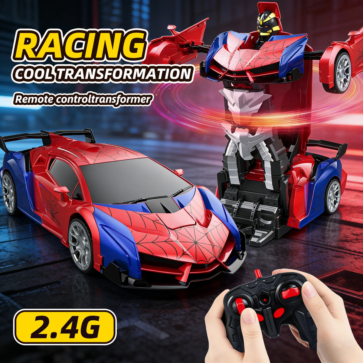 2-in-1 Transforming RC Car & Robot with LED Lights