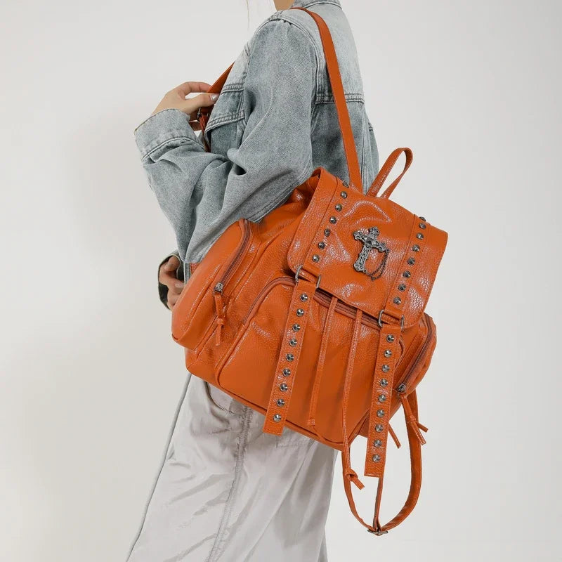 Gothic PU Leather Backpack with Rivet Accents