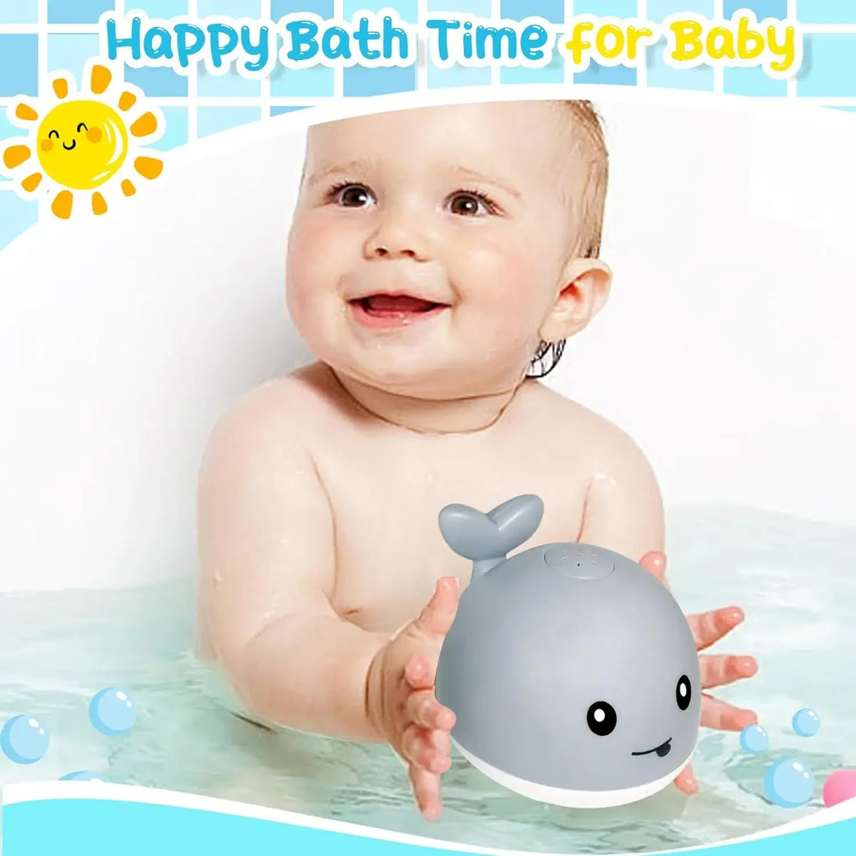 Whale Water Sprinkler Bath Toy with Glowing LED Lights