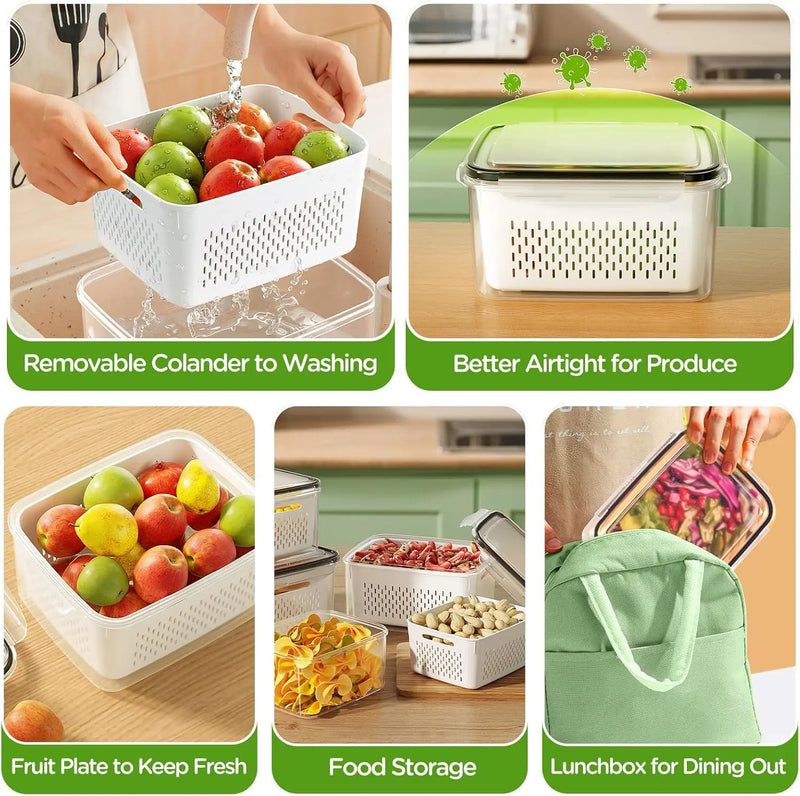 Contenedor de Almacenamiento para Frutas y Verduras con Colador Extraíble