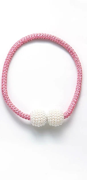 Pink braided cord bracelet with white pearl beads