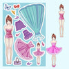 A collection of princess costume puzzle stickers featuring pink and purple dresses, bows, and accessories.