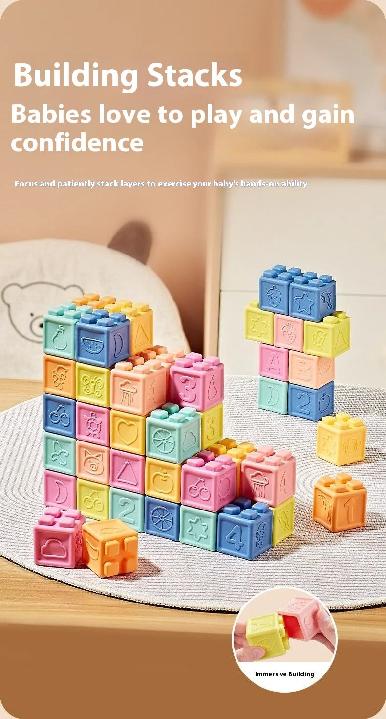 Soft Rubber Building Blocks Set for Babies – Safe, Chewable, and Educational Sensory Toy