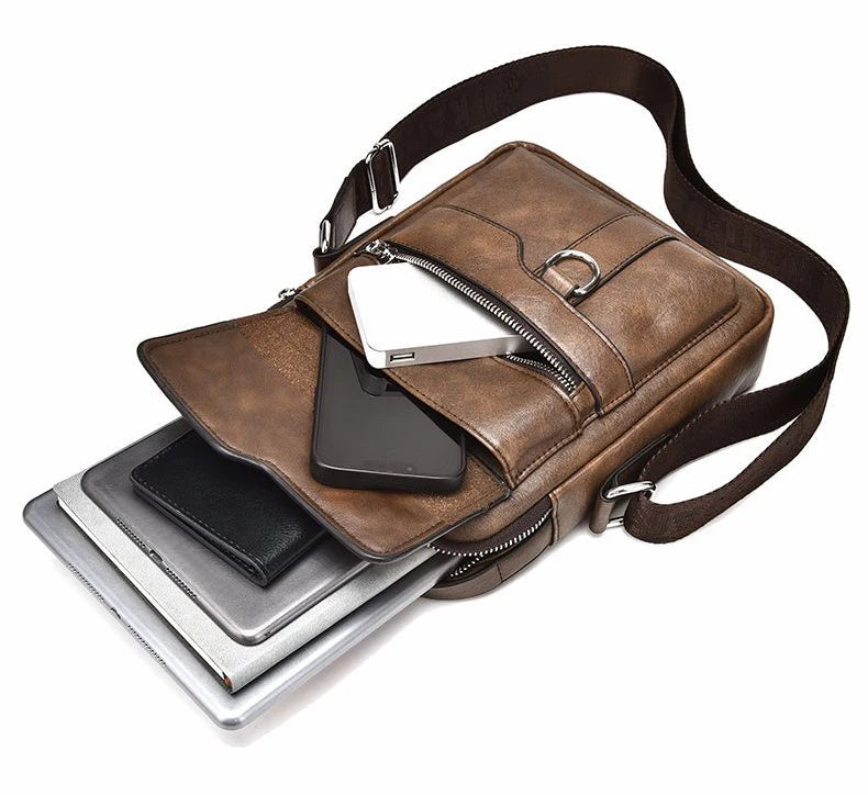 Vintage Leather Messenger Bag for Men – Classic Crossbody Shoulder Bag