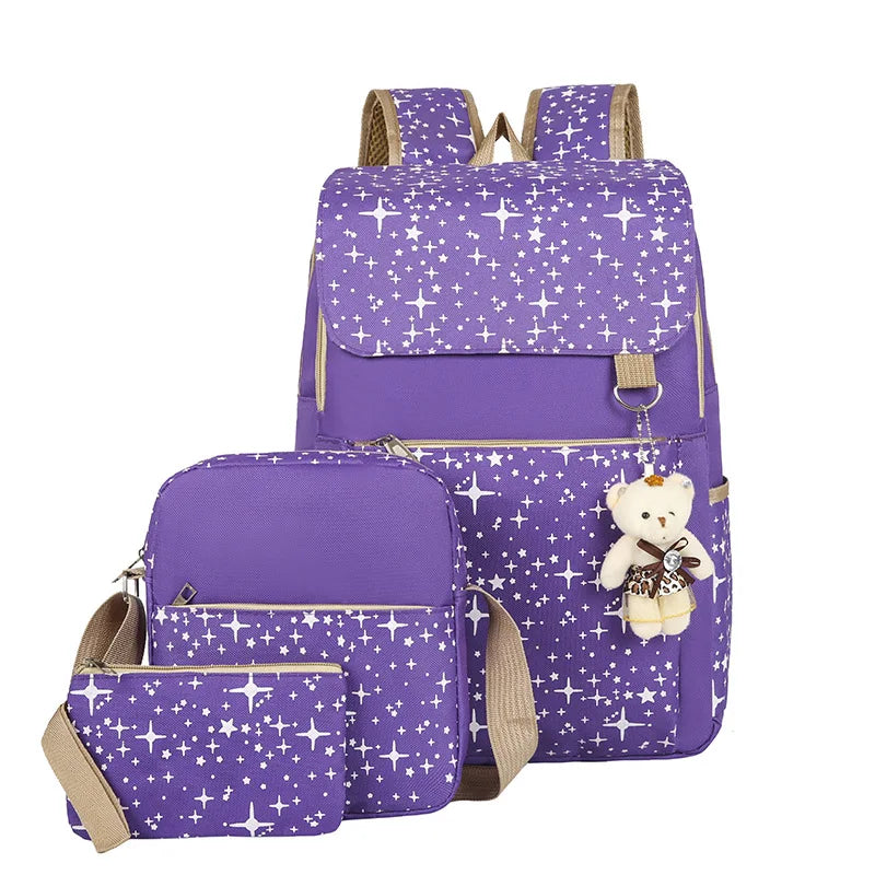 3-Piece Canvas Backpack Set for School