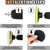 Installation steps showing how to attach a suction cup to a lever and mount a sponge/wool buffer onto the suction cup.