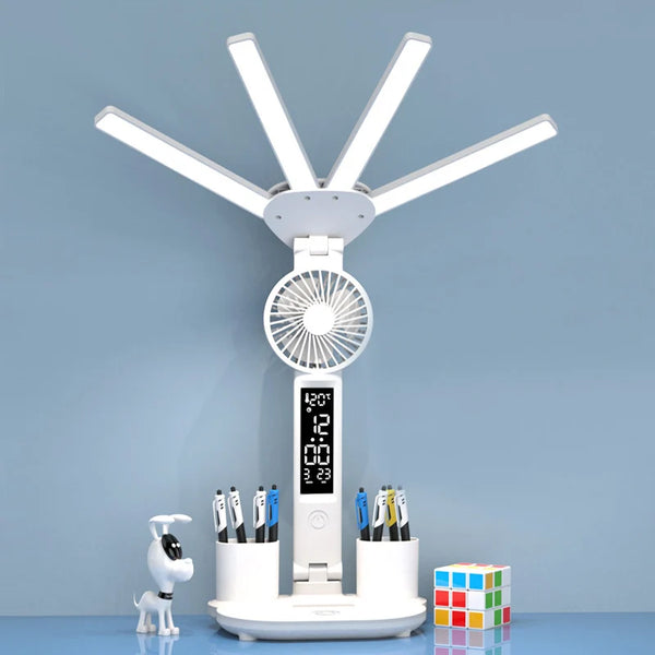 Multifunktionale LED-Schreibtischlampe mit Lüfter & Digitaler Uhr