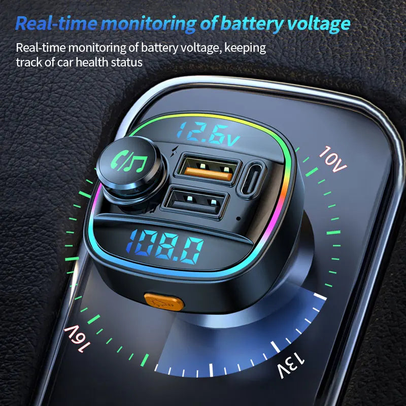 Bluetooth FM Transmitter with 22.5W Fast Charging Car Adapter