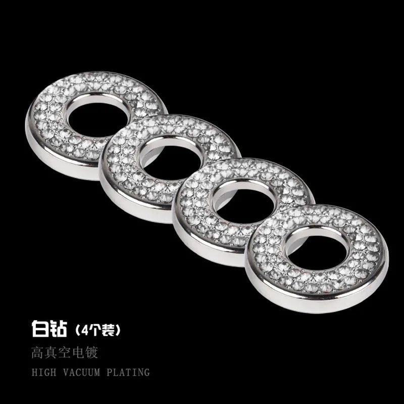 A set of four crystal rhinestone car door lock pull covers with high vacuum plating.
