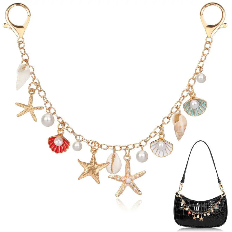 Ocean Pearl Shell Charm Bag Accessory with Gold Chain
