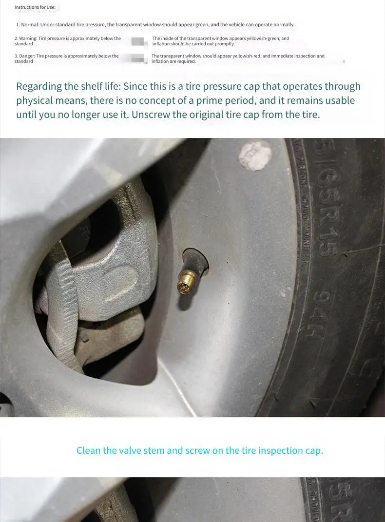 Tire Pressure Monitoring Valve Caps with Color Alert Indicators (4-Pack)