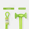 A bright lime green auxiliary rope with a handle made of aluminum alloy for climbing and descent safety.
