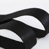 A close-up view of a black car seatbelt material showing its woven texture and strap design.
