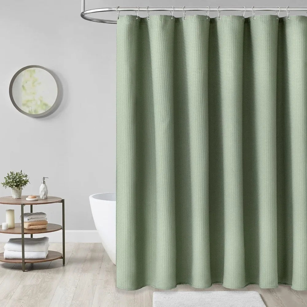 Waffle Textured Waterproof Shower Curtain with Hooks