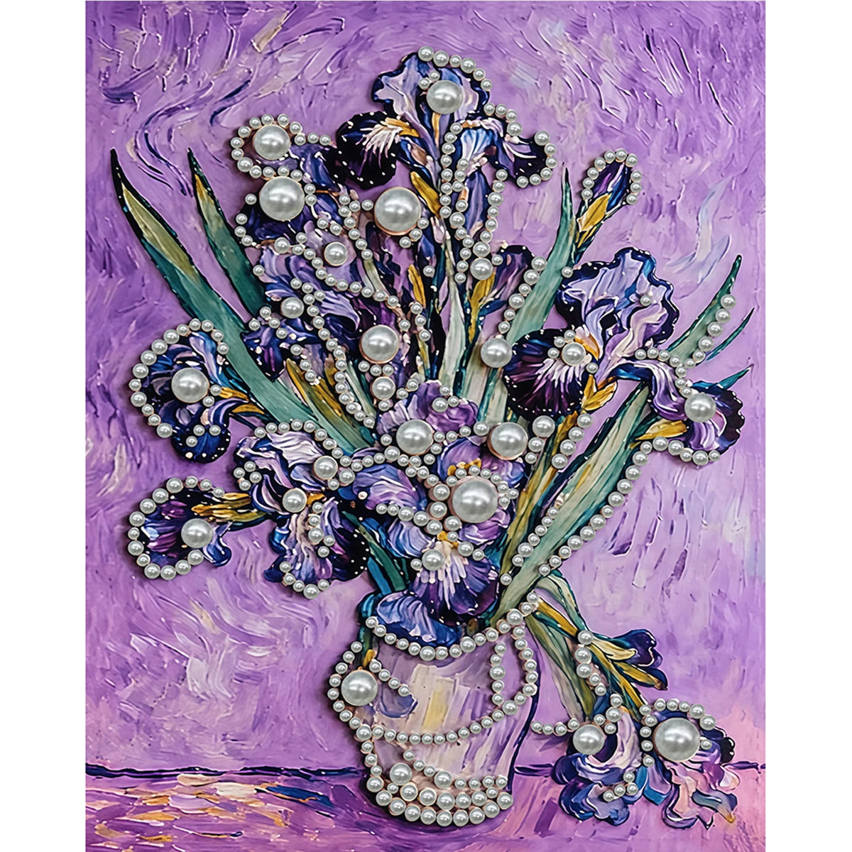 A floral bouquet painted with pearls on textured wall decor
