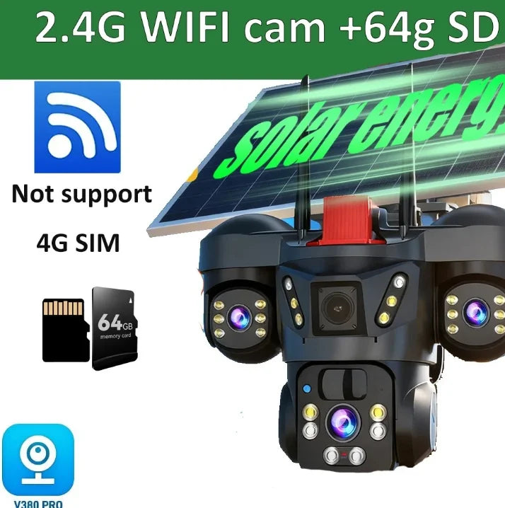 Solar-Powered Triple-Lens PTZ Security Camera