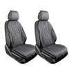A pair of black breathable Nappa leather seat covers for a car seat, featuring diamond stitching and anti-slip protection.