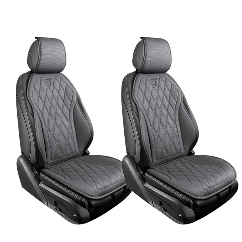 A pair of black breathable Nappa leather seat covers for a car seat, featuring diamond stitching and anti-slip protection.