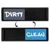 A black magnetic sign with 'DIRTY' on the left and 'CLEAN' on the right, used for dishwasher or refrigerator.