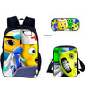 A yellow and black Animal Hospital backpack set featuring a main bag and a zippered crossbody bag with cartoon animal charact