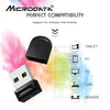 A compact black USB flash drive is shown with compatibility icons for various devices like tablet, PC, TV, car, and speaker.
