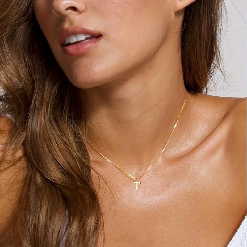 A-Z Initial Pendant Necklace in 18K Gold Plated Stainless Steel