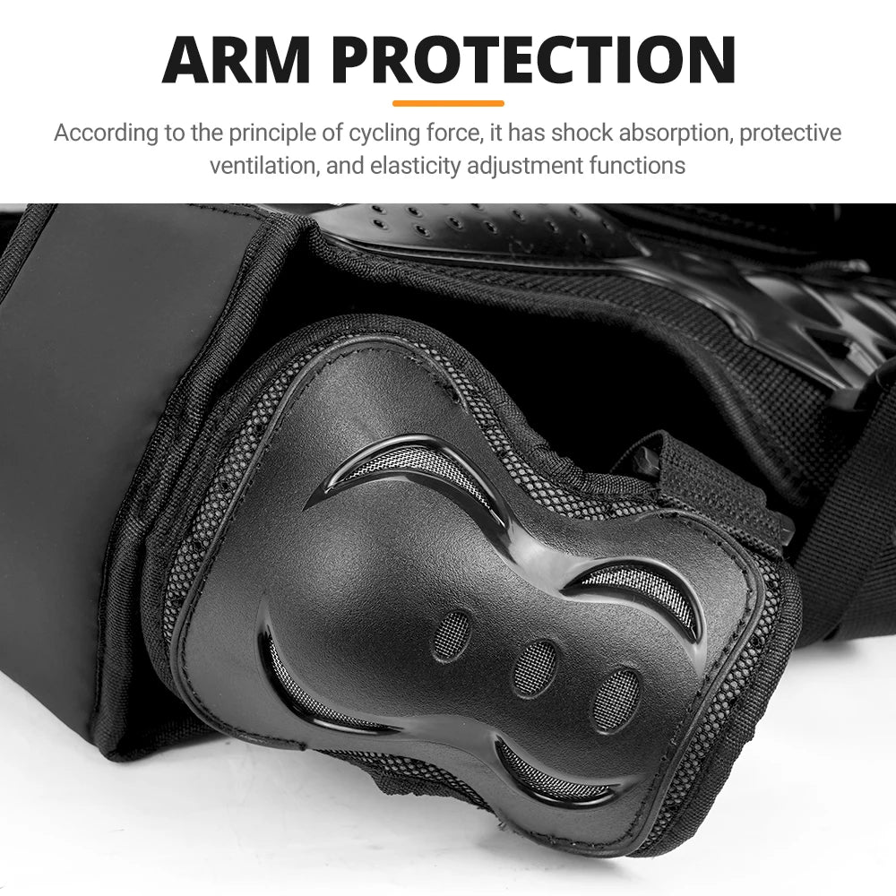 Black elbow and knee protection pads for motocross body armor