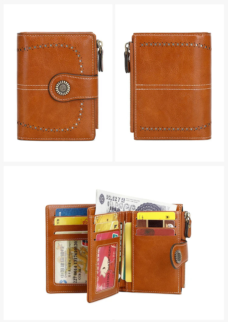 Vintage RFID-Blocking Tri-Fold Wallet with Ample Storage
