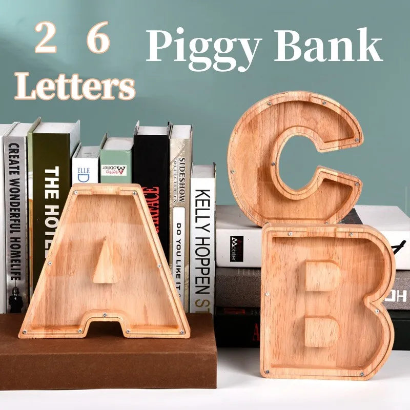 Wooden Alphabet Piggy Bank – Educational Coin Savings Box