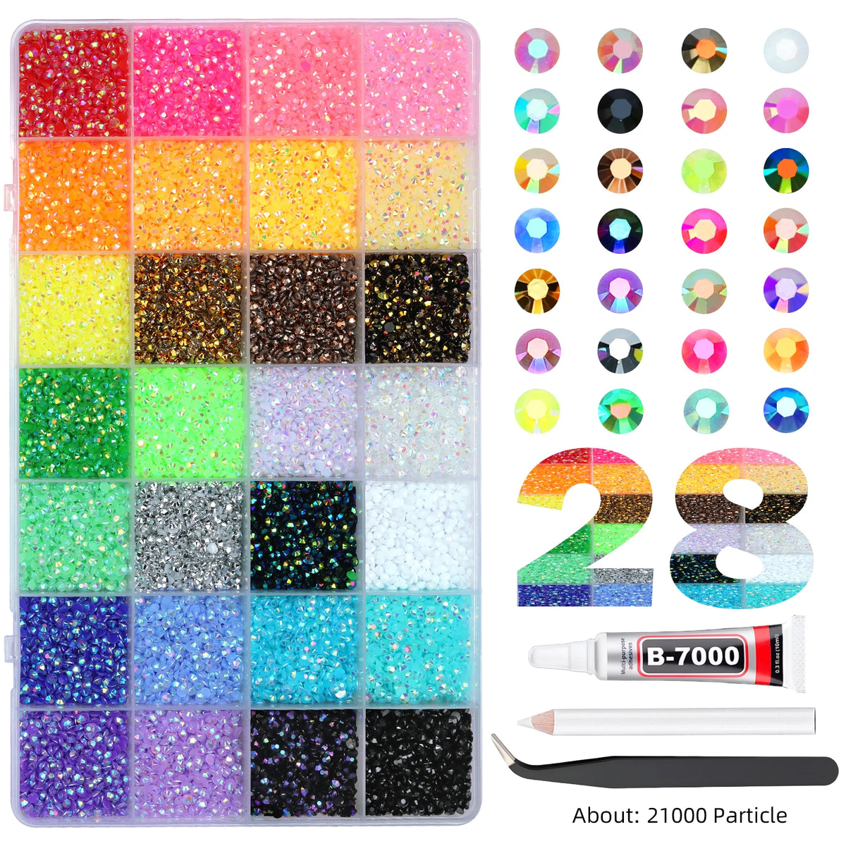 Mixed Color Resin Rhinestone Set with AB Finish – 24/28 Grid Flatback Drills for Crafting & Decoration