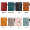 A collection of vintage RFID-blocking women's wallets in various colors including wine red, peacock blue, black, brown, yello