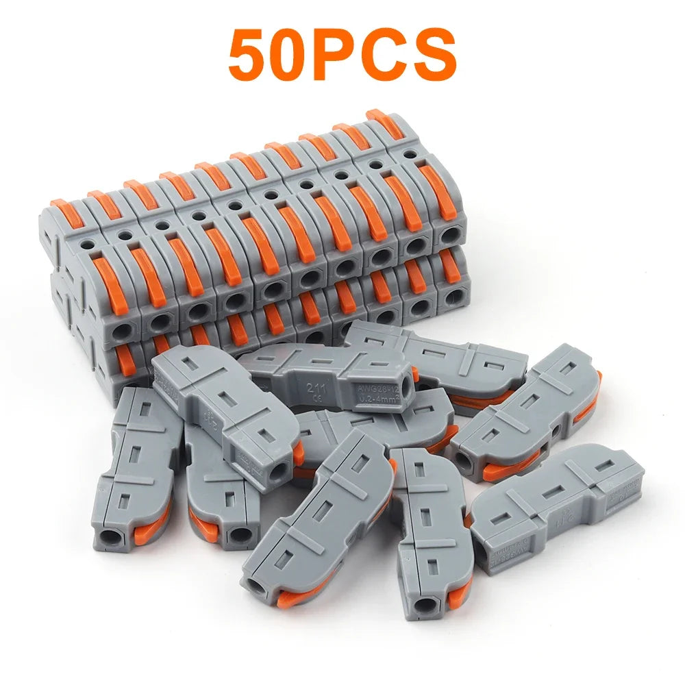 50 pieces of gray and orange lever wire connectors for electrical connections