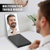 A multifunction trifold mirror is shown next to a man's face, demonstrating its use for grooming.