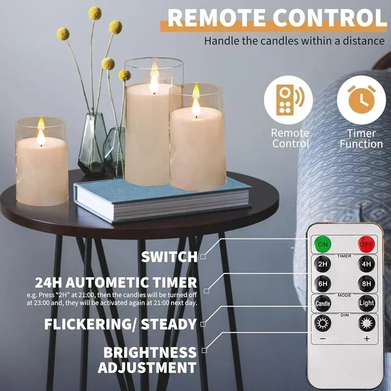 Set of 3 LED Flameless Candles with Remote and Timer