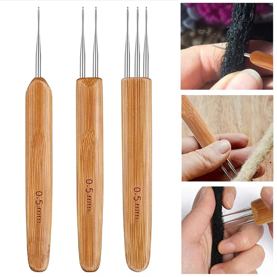 Wooden Dreadlock Crochet Hooks for Hair Styling (Set of 6)