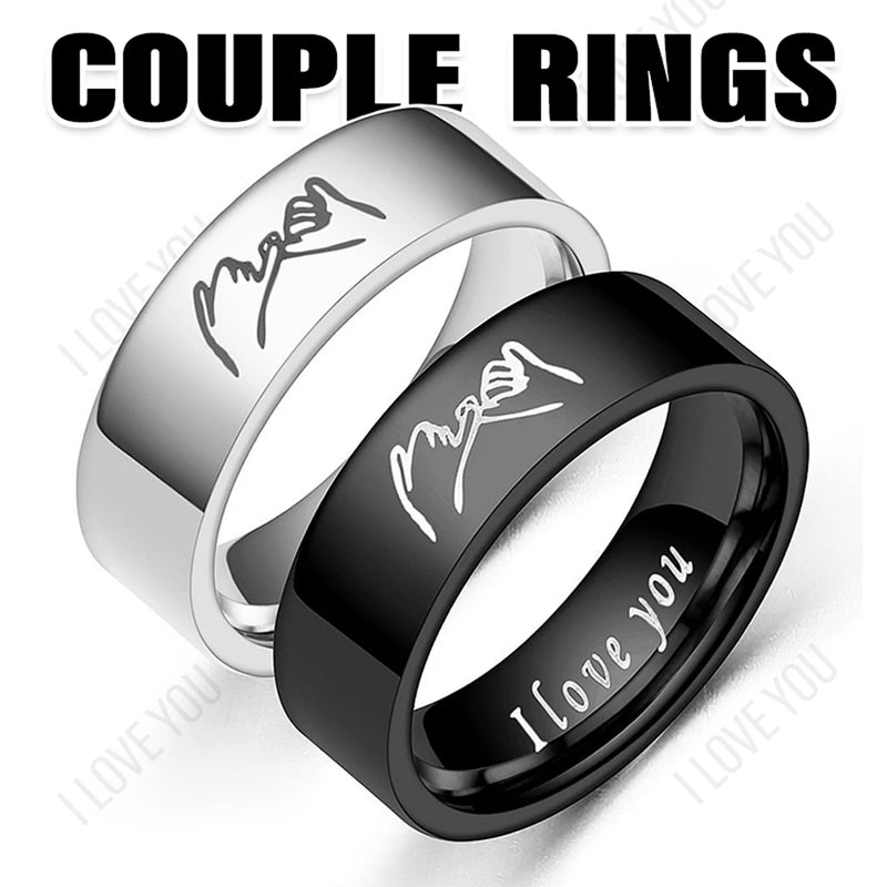 Titanium Steel Couple Rings with 'I Love You' Engraving