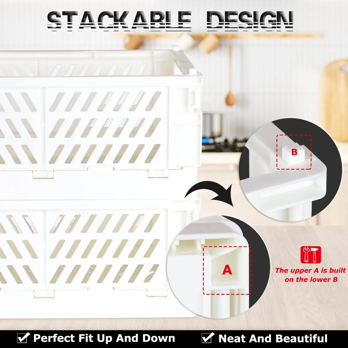 Collapsible Plastic Storage Baskets, Set of 2